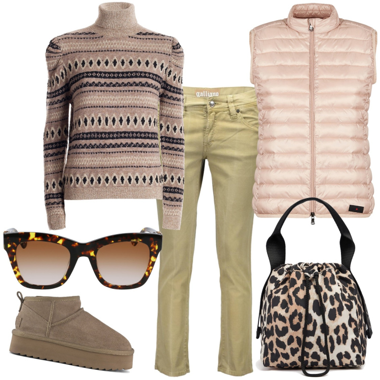Outfit donna - Varie commissioni. Stile Sporty chic per Tutti i giorni. Abbinamento con maglieria, piumini, stivaletti, pantaloni capri, borse a mano, occhiali da sole.