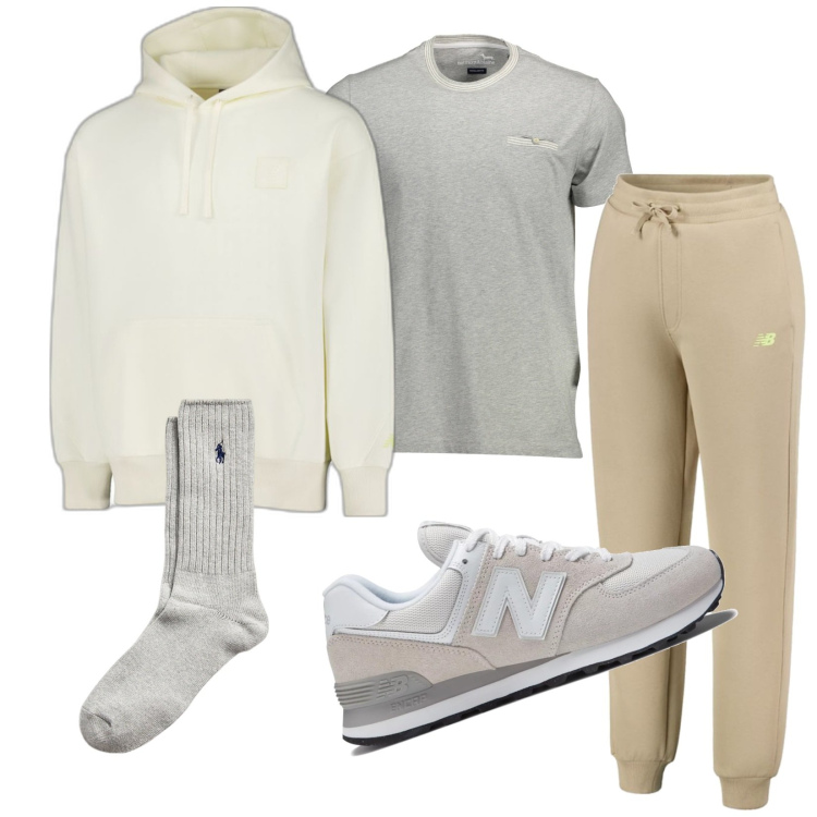 Outfit uomo - Total look #1986251. Stile Casual per Sport. Abbinamento con pantaloni, sneakers, felpe con cappuccio, calzini, t-shirt.