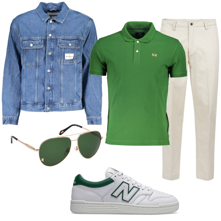 Outfit uomo - Una giornata di sole. Stile Trendy per Tutti i giorni. Abbinamento con sneakers, pantaloni, giacche sportive, occhiali da sole, polo.