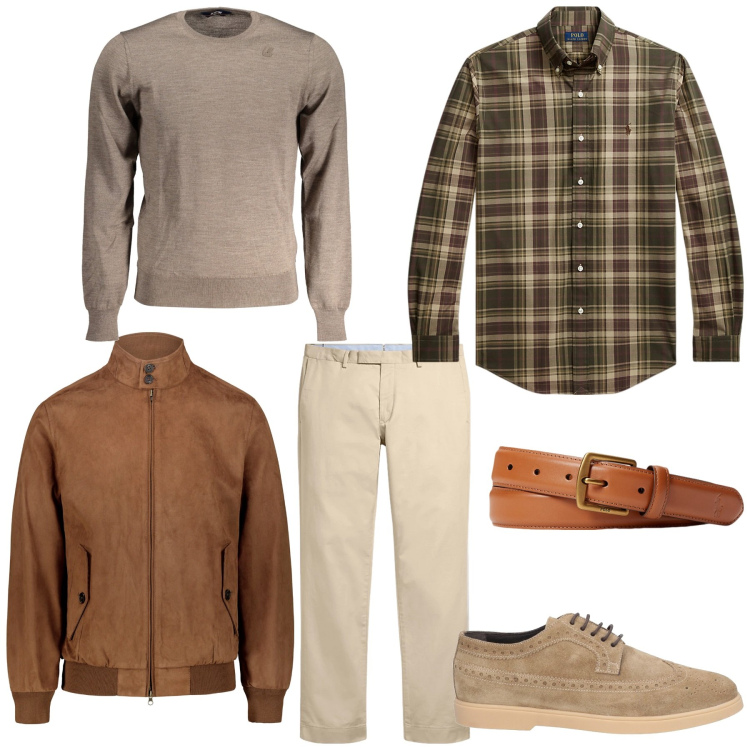 Outfit uomo - I classici. Stile Trendy per Tutti i giorni. Abbinamento con scarpe stringate, cinture, pantaloni chino, camicie, giacche, maglieria.
