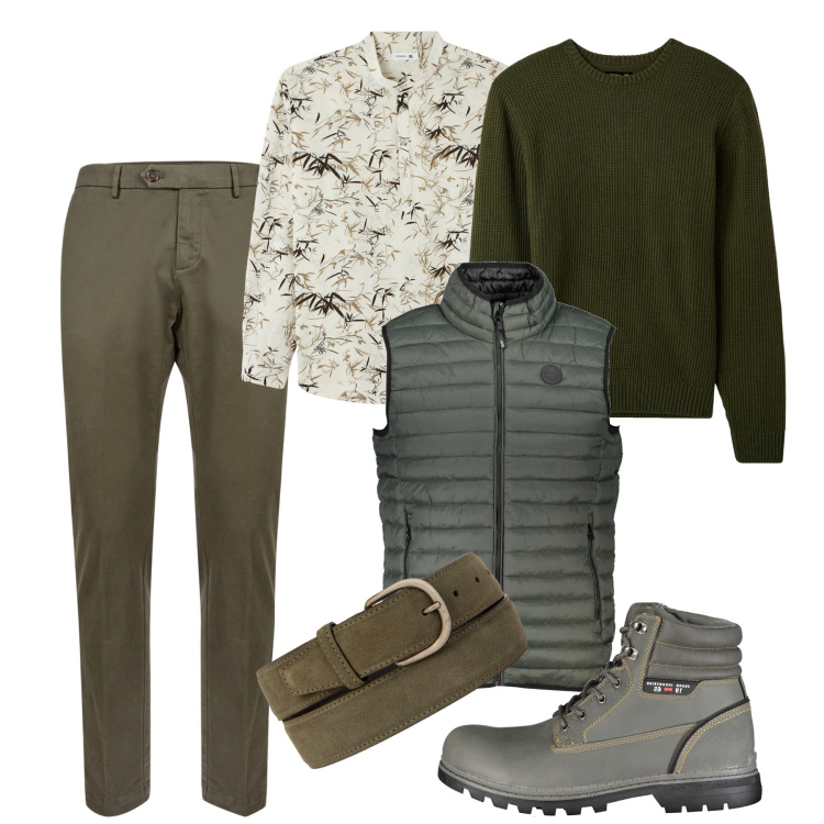 Outfit uomo - Lo smanicato sul pull ampio. Stile Casual per Tutti i giorni. Abbinamento con camicie, maglieria, pantaloni chino, giacche, stivali, cinture.