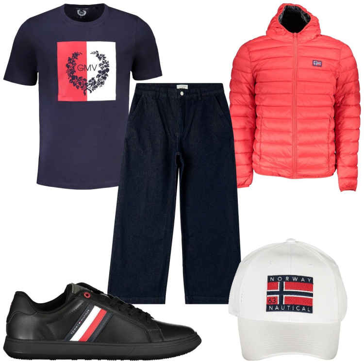 Outfit uomo - Total look #1986305. Stile Trendy per Tutti i giorni. Abbinamento con jeans, giacche, t-shirt, sneakers, cappelli con visiera.