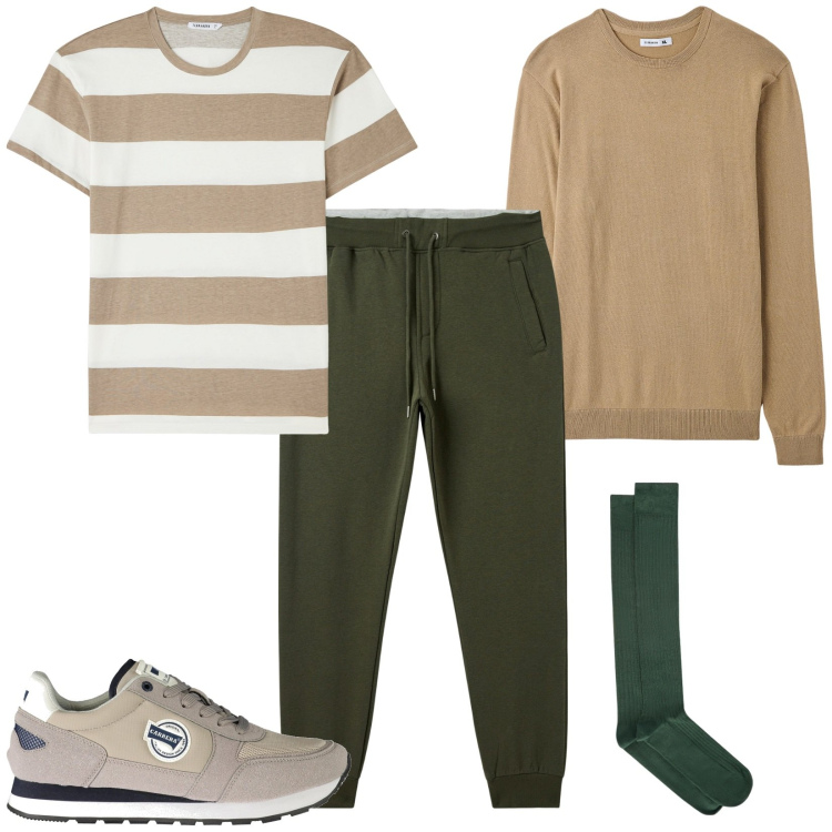 Outfit uomo - Total look #1986350. Stile Casual per Tutti i giorni. Abbinamento con t-shirt, maglieria, pantaloni, calzini, sneakers.