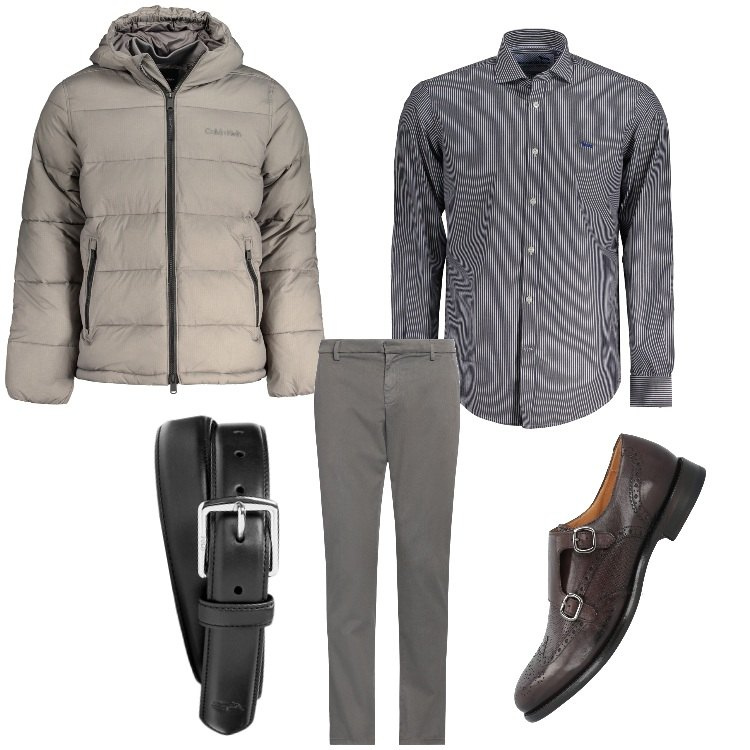 Outfit uomo - Righe in ufficio. Stile Business/Elegante per Ufficio. Abbinamento con scarpe stringate, pantaloni chino, cinture, giacche, camicie.