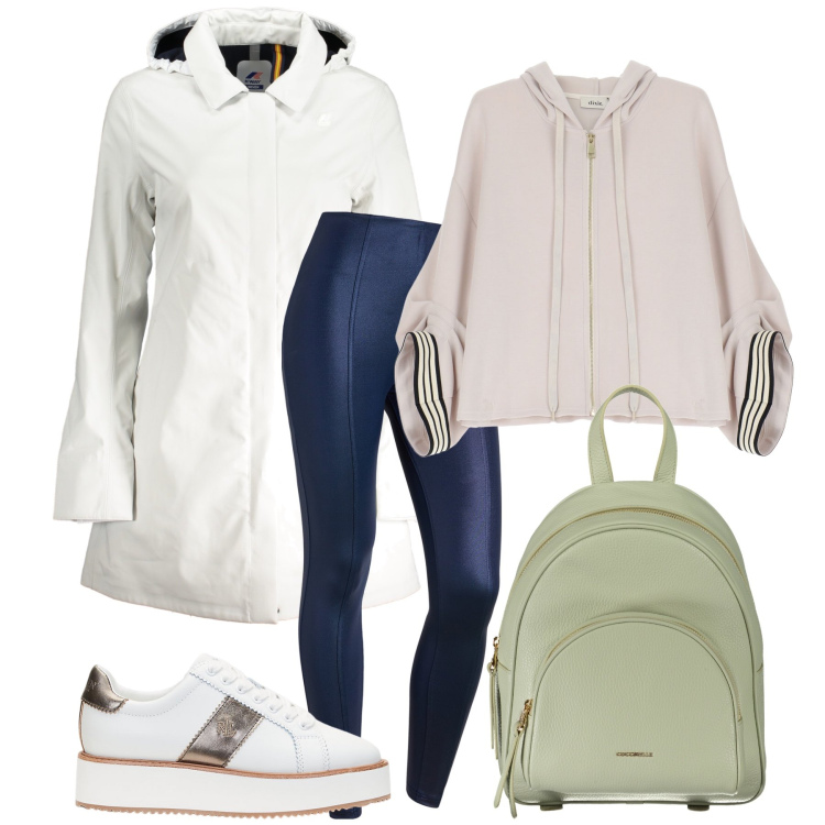 Outfit donna - Lo zaino verde salvia. Stile Sporty chic per Sport. Abbinamento con pantaloni skinny, felpe con cappuccio, sneakers, trench, zaini.
