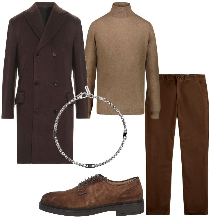 Outfit uomo - Quiet luxury. Stile Trendy per Ufficio. Abbinamento con cappotti, scarpe stringate, braccialetti, pantaloni, maglieria.