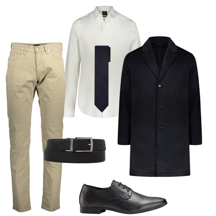Outfit uomo - Particolari in nero. Stile Business/Elegante per Ufficio. Abbinamento con scarpe stringate, camicie, cravatte, cappotti, pantaloni, cinture.