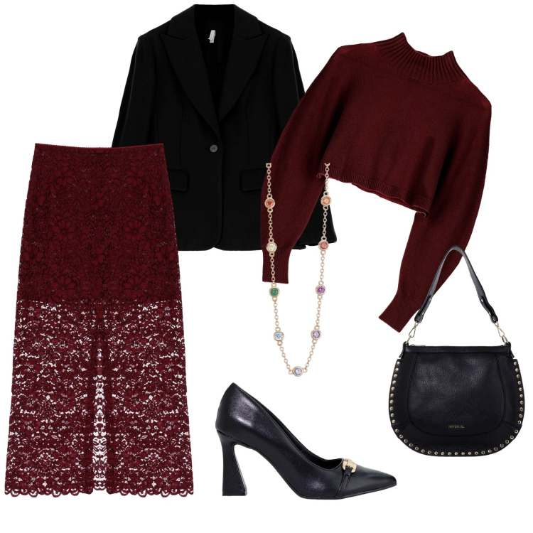 Outfit donna - Total look #1986503. per Ufficio. Abbinamento con collane, gonne longuette, stivaletti, maglieria, borse a spalla, blazer.