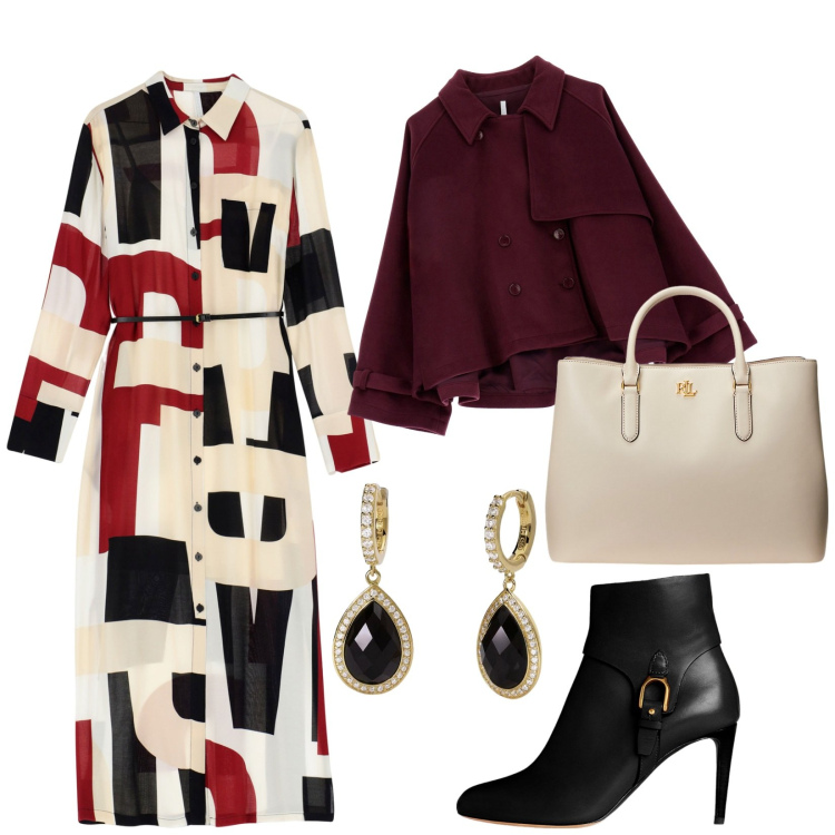 Outfit donna - Total look #1986524. per Ufficio. Abbinamento con orecchini, vestiti lunghi, caban, stivaletti, borse a mano.
