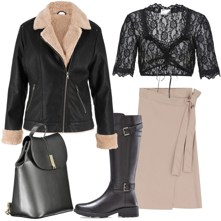 Outfit donna - La gonna a portafoglio. Stile Glamour per Ufficio. Abbinamento con blazer, stivali, camicie, gonne, zaini.