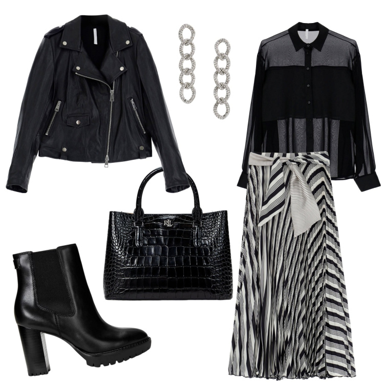 Outfit donna - Perfetta in ogni ora della giornata. Stile Casual chic per Ufficio. Abbinamento con gonne lunghe, camicie, giacche, stivaletti chelsea, borse a mano, orecchini.