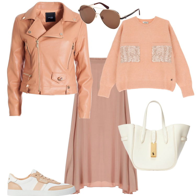 Outfit donna - Total look #1986590. Stile Romantica per Ufficio. Abbinamento con giacche, gonne lunghe, pullovers, borse tote, sneakers, occhiali da sole.