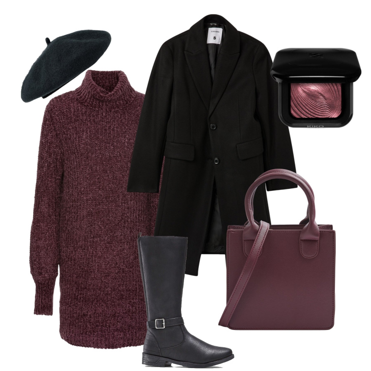 Outfit donna - L’abito in ciniglia. Stile Basic per Tutti i giorni. Abbinamento con stivali, vestiti, ombretti, cappotti, shopping bag, cappelli e berretti.