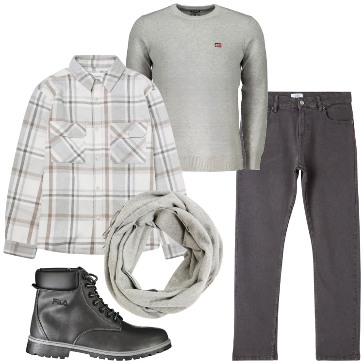 Outfit uomo - Casual nel week end. Stile Casual per Tutti i giorni. Abbinamento con sciarpe, pantaloni, cappotti, maglieria, stivali.