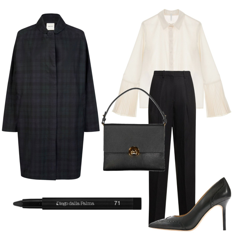 Outfit donna - Spolverino. Stile Vintage retrò per Ufficio. Abbinamento con ombretti, camicie, décolleté, pantaloni, trench, borse a spalla.