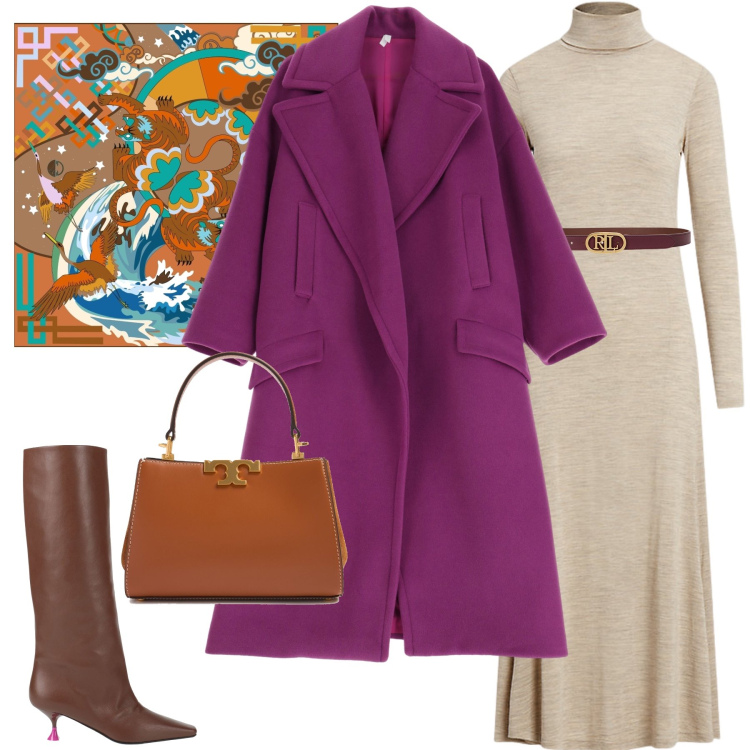 Outfit donna - Autumn Berry. Stile Romantica per Tutti i giorni. Abbinamento con stivali, cappotti, cinture, vestiti, foulard, borse a cartella.