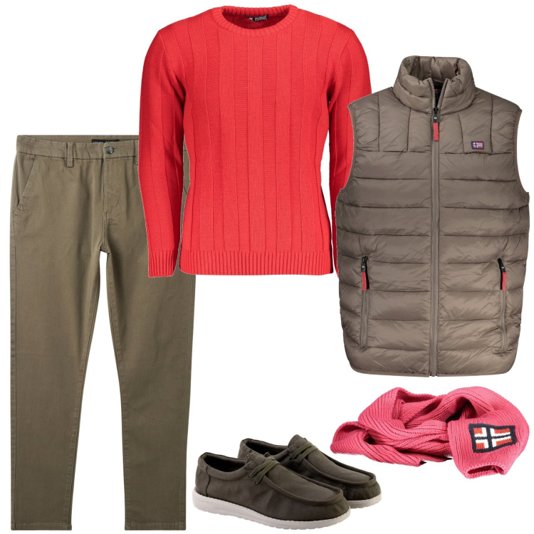 Outfit uomo - Total look #1986784. Stile Casual per Tutti i giorni. Abbinamento con pantaloni chino, scarpe stringate, maglieria, sciarpe, giacche.