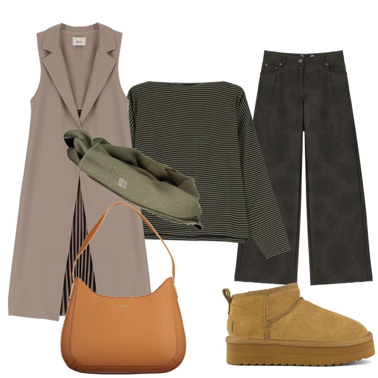Outfit donna - Il soprabito smanicato. Stile Trendy per Ufficio. Abbinamento con pantaloni, maglieria, cappotti, stivaletti, sciarpe, borse a spalla.