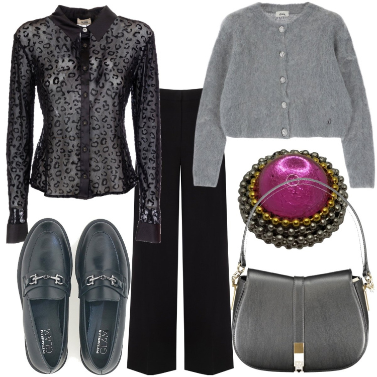 Outfit donna - Il maglione pelosetto. Stile Chic per Serata fuori. Abbinamento con pantaloni a palazzo, camicie, cardigans, mocassini, borse a spalla, anelli.