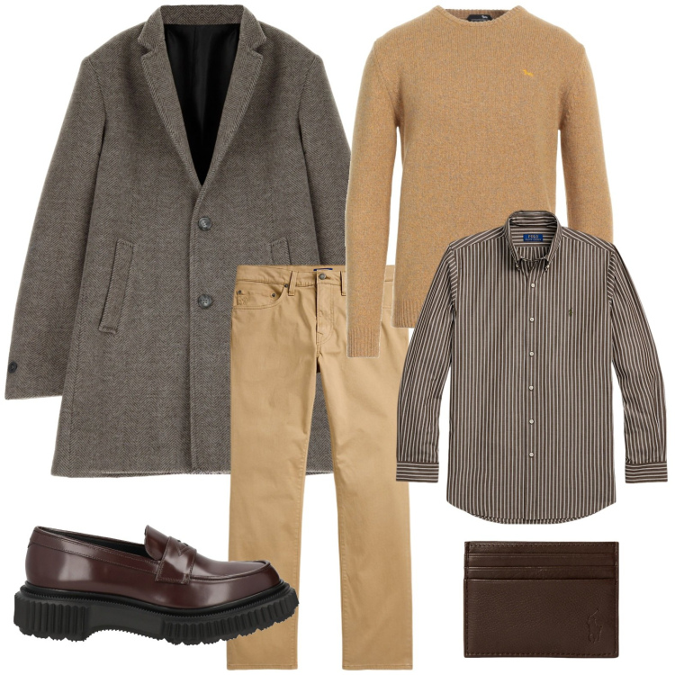Outfit uomo - Quiet luxury minimal. Stile Trendy per Serata speciale. Abbinamento con scarpe stringate, pullovers, cappotti, portafogli, camicie, pantaloni.