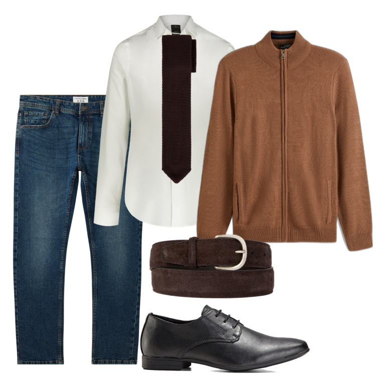 Outfit uomo - La cravatta in misto bambù. Stile Casual per Ufficio. Abbinamento con scarpe stringate, cardigans, jeans, cinture, camicie, cravatte.