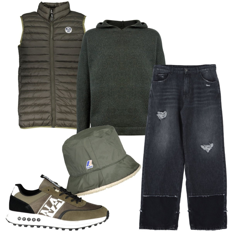 Outfit uomo - Con la pioggia. Stile Urban per Tutti i giorni. Abbinamento con jeans, maglieria, cappelli, giacche, sneakers.