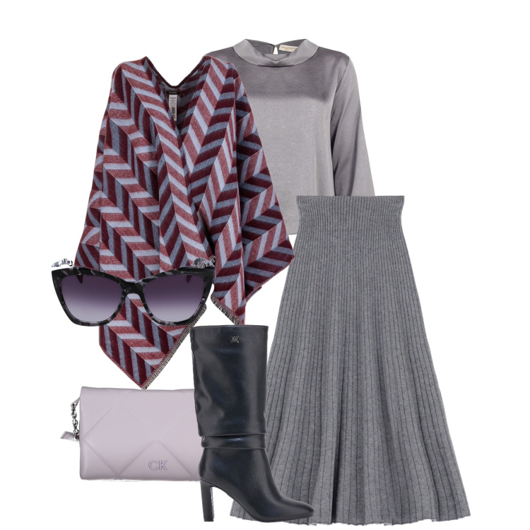 Outfit donna - Total look #1986956. Stile Chic per Ufficio. Abbinamento con bluse, cappe, gonne longuette, stivali, borse a tracolla, occhiali da sole.