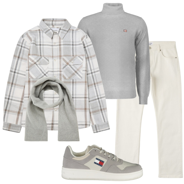 Outfit uomo - Con gli amici. Stile Casual per Tutti i giorni. Abbinamento con sciarpe e foulard, jeans, cappotti, sneakers, maglieria.