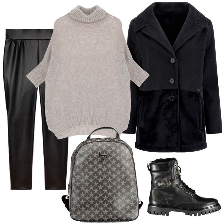 Outfit donna - Maglione oversize e leggings. Stile Casual per Tutti i giorni. Abbinamento con maglieria, cappotti, leggings, stivali, zaini.