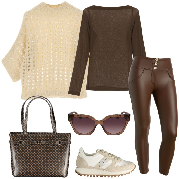 Outfit donna - Total look #1987036. Stile Casual per Tutti i giorni. Abbinamento con pantaloni skinny, t-shirt, pullovers, sneakers, borse a spalla, occhiali da sole.