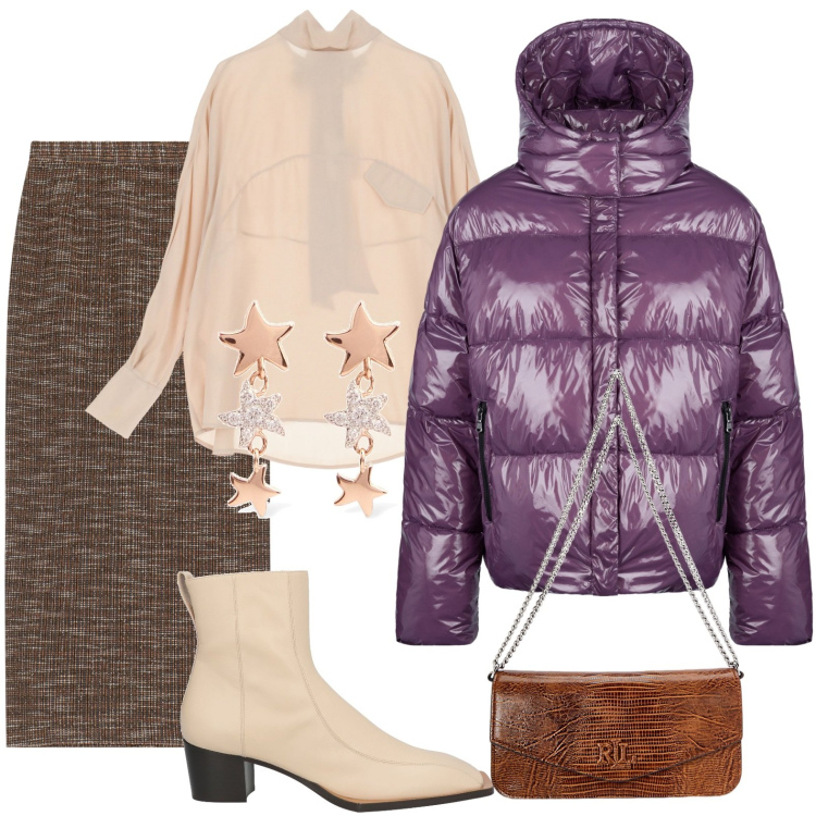 Outfit donna - Riecco la gonna in maglia. Stile Romantica per Tutti i giorni. Abbinamento con stivaletti, camicie, gonne lunghe, borse a spalla, blazer, orecchini.