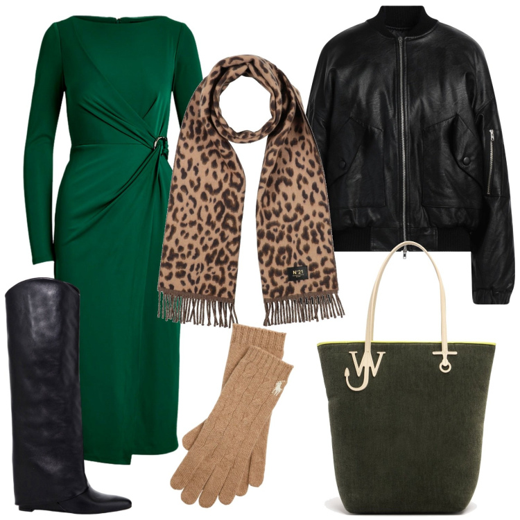 Outfit donna - Charme animalier. Stile Urban per Serata fuori. Abbinamento con blazer, sciarpe, guanti, vestiti a tubino, stivali, shopping bag.