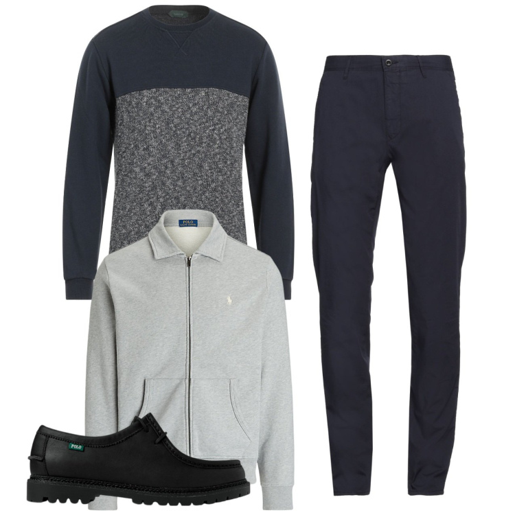 Outfit uomo - Quiet grey luxury. Stile Trendy per Tutti i giorni. Abbinamento con pullovers, pantaloni chino, scarpe stringate, giacche.