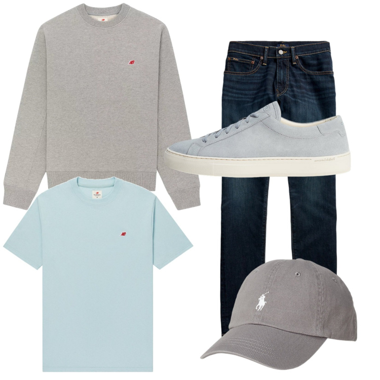 Outfit uomo - Total look #1987173. Stile Casual per Tutti i giorni. Abbinamento con t-shirt, felpe, cappelli, jeans skinny, sneakers.