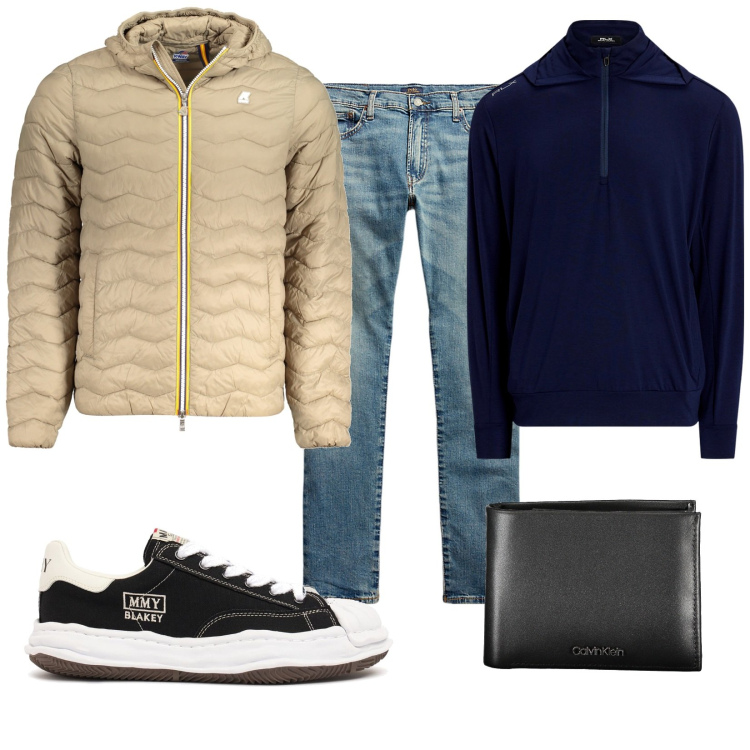Outfit uomo - Basic di qualità. Stile Urban per Tutti i giorni. Abbinamento con jeans, pullovers, giacche, sneakers, portafogli.