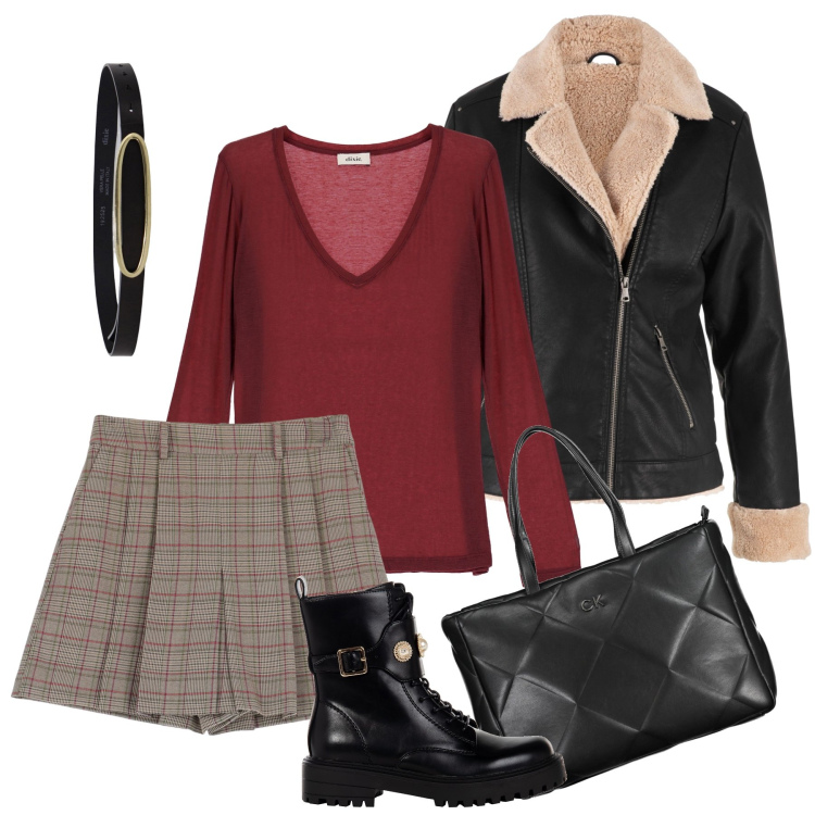 Outfit donna - Burgundy e pantaloncino. Stile Trendy per Tutti i giorni. Abbinamento con blazer, anfibi, gonne, maglieria, cinture, borse a spalla.
