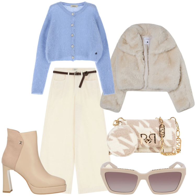 Outfit donna - Total look #1987272. Stile Casual chic per Serata fuori. Abbinamento con stivaletti, borse a tracolla, blazer, cardigans, pantaloni, occhiali da sole.