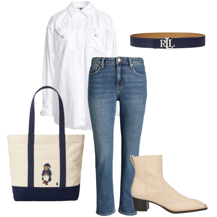 Outfit donna - Il camicione bianco. Stile Casual per Tutti i giorni. Abbinamento con stivaletti, camicie, cinture, jeans dritti, borse tote.