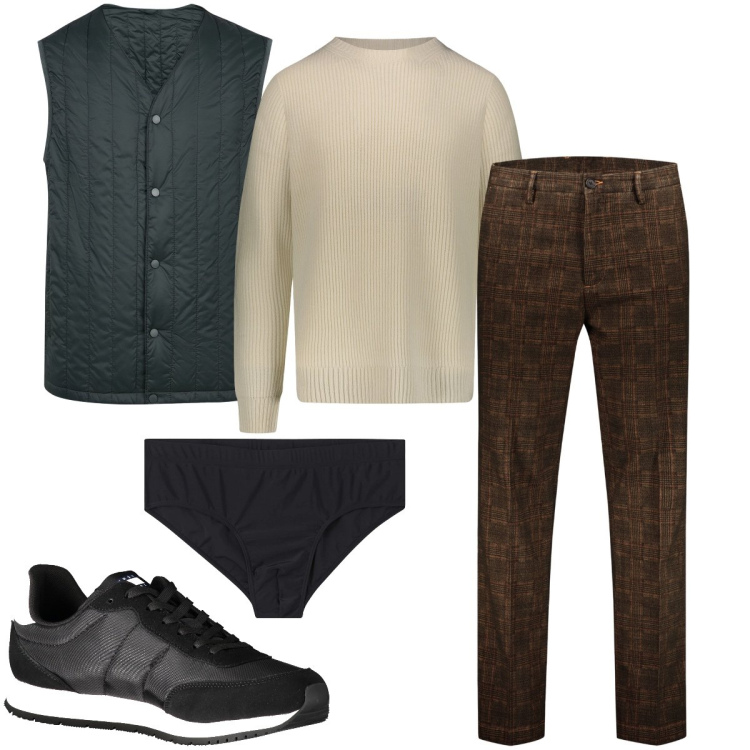 Outfit uomo - Gilet e maglioncino. Stile Business/Elegante per Ufficio. Abbinamento con costumi, maglieria, pantaloni, piumini, sneakers.