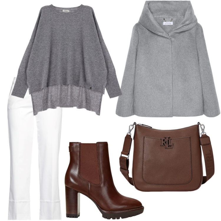 Outfit donna - La cappa con cappuccio. Stile Chic per Ufficio. Abbinamento con pantaloni, pullovers, borse a tracolla, stivaletti chelsea, cappe.