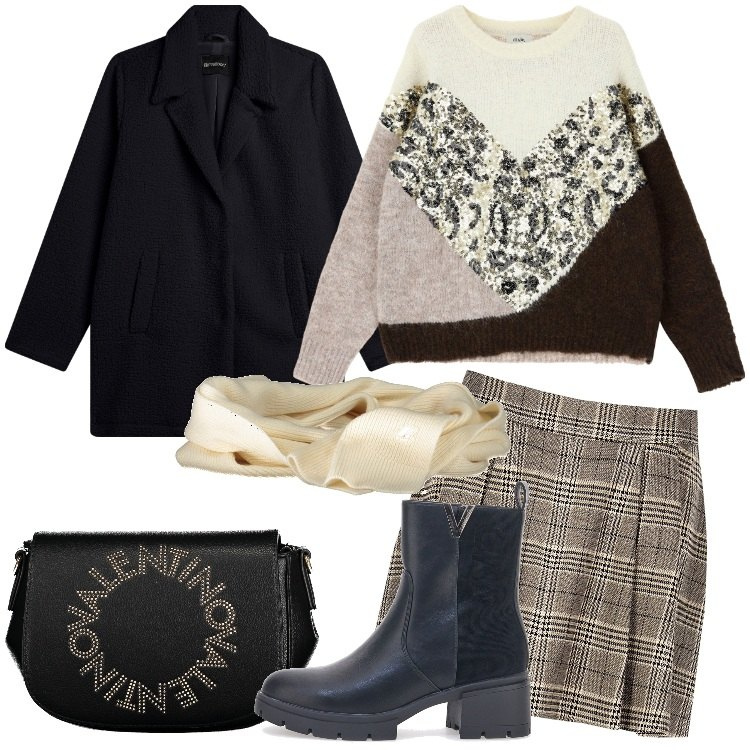 Outfit donna - Maglieria chunky. Stile Trendy per Tutti i giorni. Abbinamento con minigonne, cappotti, maglieria, stivaletti chelsea, borse a spalla, sciarpe.