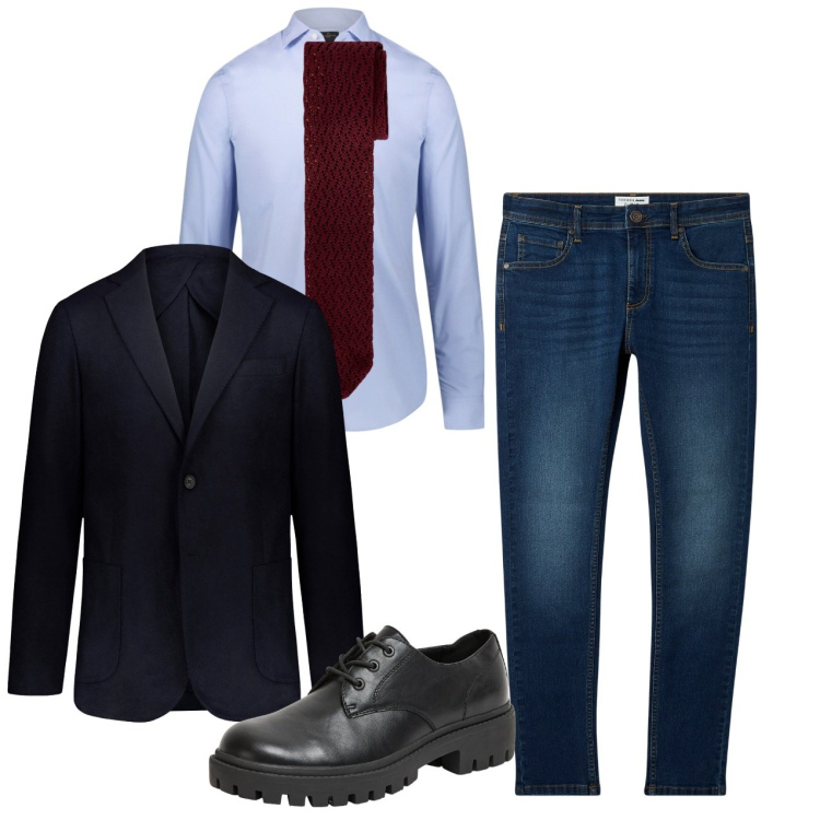 Outfit uomo - Mercoledì. Stile Business/Elegante per Ufficio. Abbinamento con jeans skinny, scarpe stringate, camicie, giacche, cravatte.