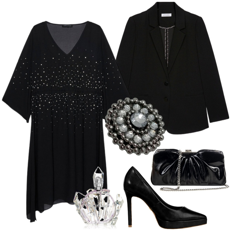 Outfit donna - Total look #1987430. Stile Glamour per Cerimonia. look ideale per Tall. Abbinamento con profumi, pochette, décolleté, vestiti lunghi, anelli, blazer.