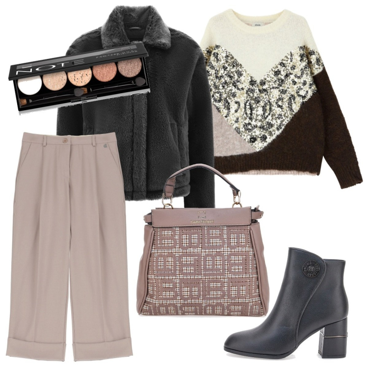 Outfit donna - Il maglione che mi piace. Stile Casual chic per Ufficio. Abbinamento con ombretti, cappotti, maglieria, pantaloni chino, stivaletti, borse a mano.