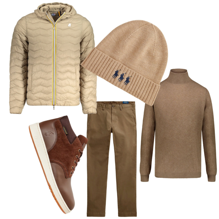 Outfit uomo - Questione di marrone. Stile Casual per Tutti i giorni. Abbinamento con pantaloni, stivali, berretti, maglieria, giacche.
