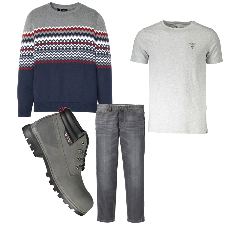 Outfit uomo - Pullover. Stile Casual per Tutti i giorni. Abbinamento con jeans dritti, maglieria, t-shirt, stivali.