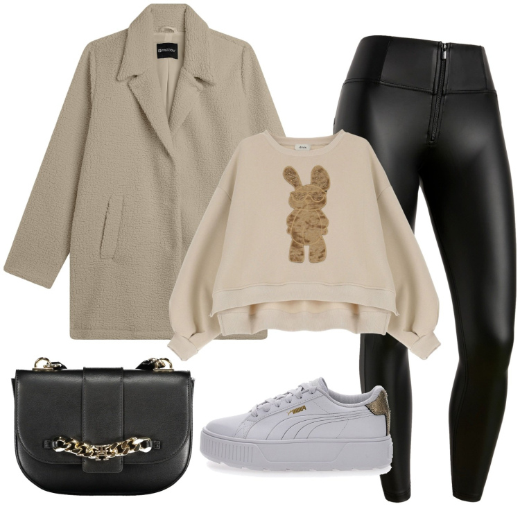 Outfit donna - Adoro. Stile Trendy per Tutti i giorni. Abbinamento con cappotti, pantaloni skinny, felpe, sneakers, borse a tracolla.