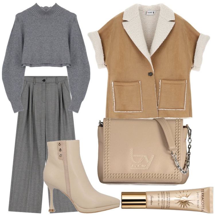 Outfit donna - Urban Woman. Stile Urban per Tutti i giorni. Abbinamento con stivaletti, fondotinta, blazer, pantaloni, maglieria, borse a spalla.