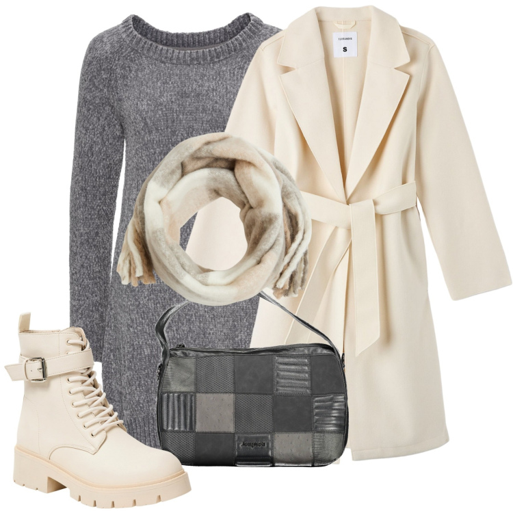 Outfit donna - City. Stile Urban per Tutti i giorni. Abbinamento con vestiti, cappotti, sciarpe, anfibi, borse a spalla.