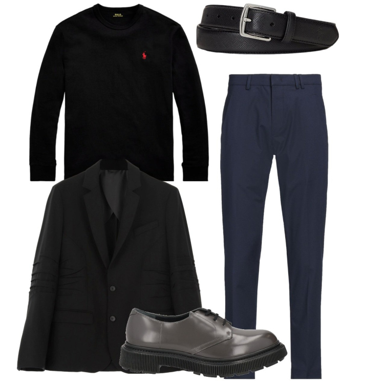 Outfit uomo - Oggi minimal. Stile Business/Elegante per Serata speciale. Abbinamento con pantaloni chino, scarpe stringate, giacche, cinture, t-shirt.